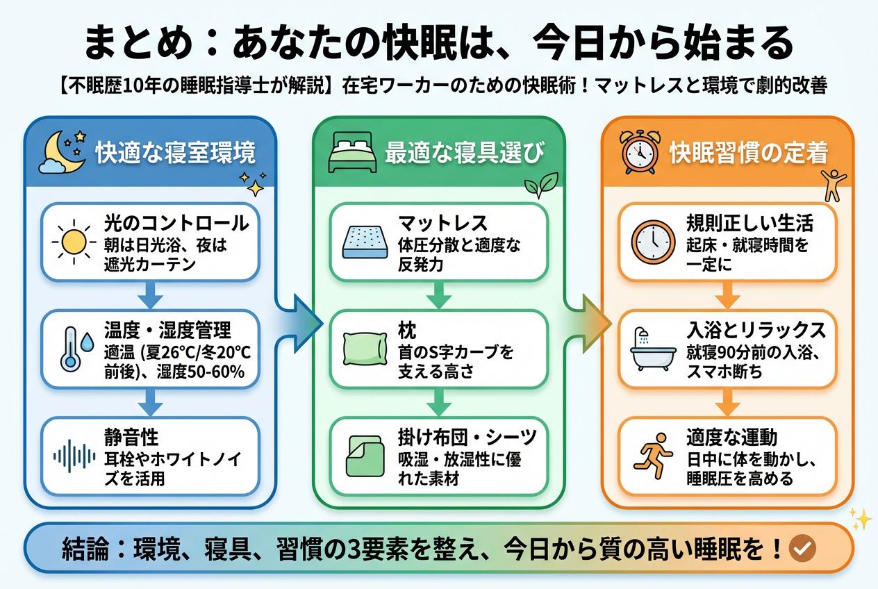 睡眠改善 まとめ:あなたの快眠は、今日から始まる