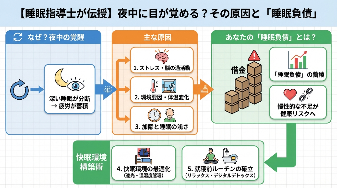 睡眠改善 夜中に目が覚めるのはなぜ?その原因とあなたの「睡眠負債」