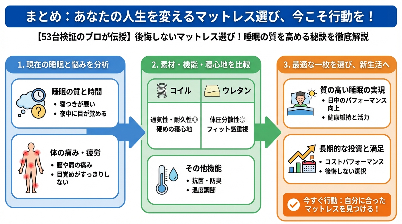 寝具 まとめ：あなたの人生を変えるマットレス選び、今こそ行動を！