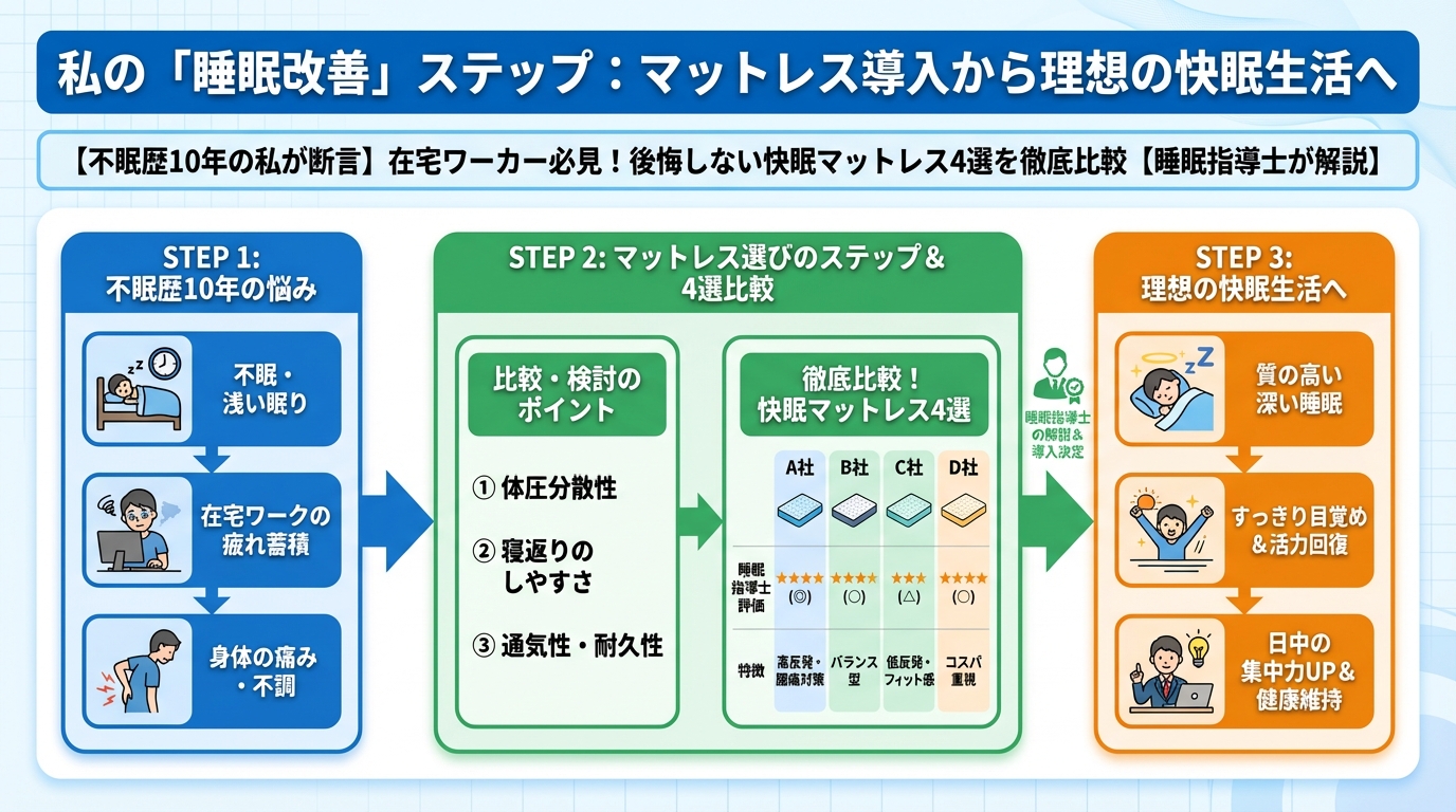 快眠グッズ 私の「睡眠改善」ステップ：マットレス導入から理想の快眠生活へ