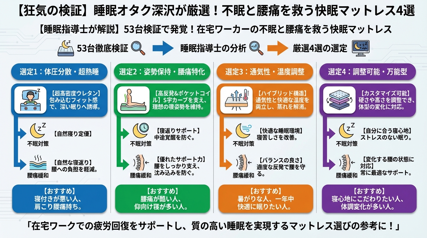 マットレス・快眠 【狂気の検証】睡眠オタク深沢が厳選!不眠と腰痛を救う快眠マットレス4選
