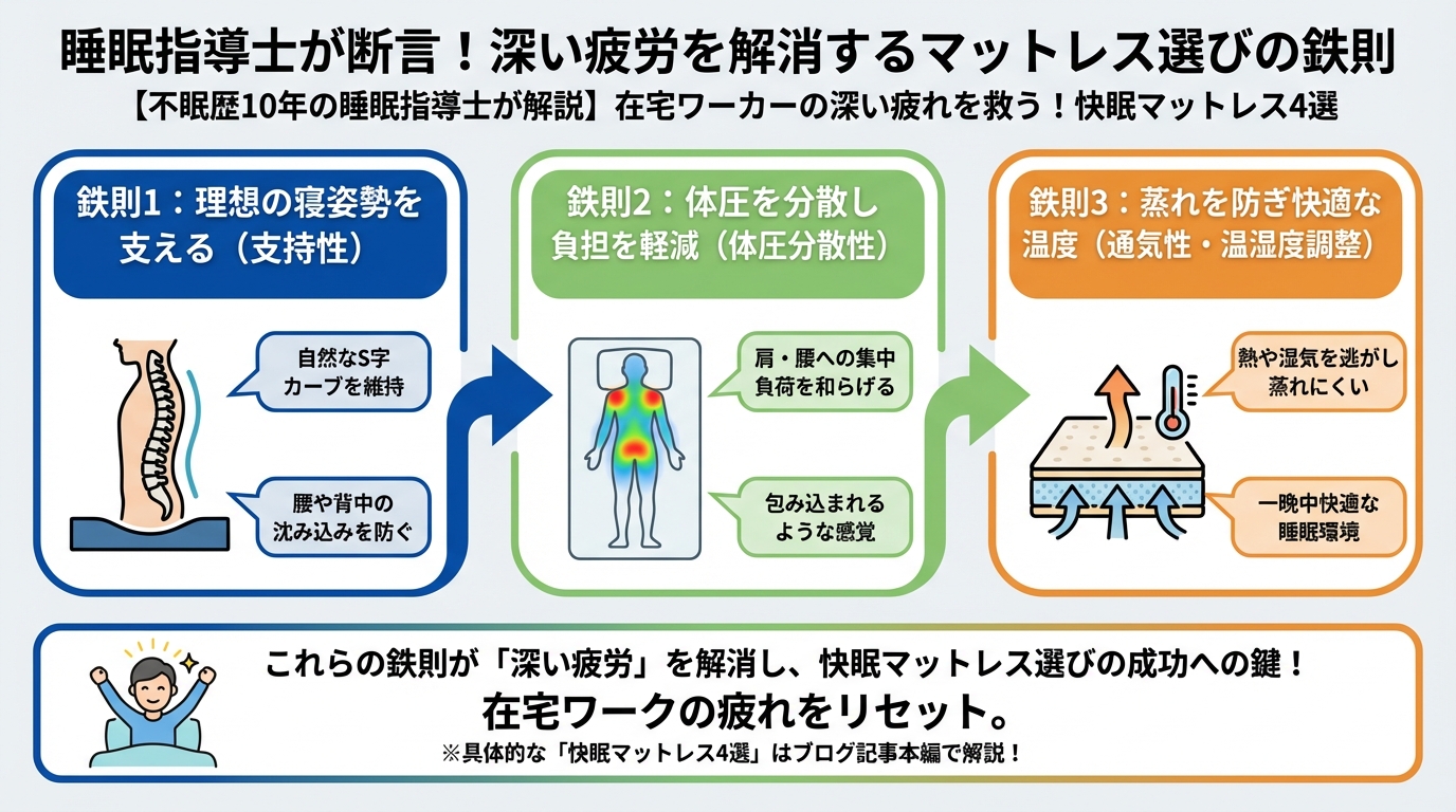 睡眠改善 睡眠指導士が断言!深い疲労を解消するマットレス選びの鉄則