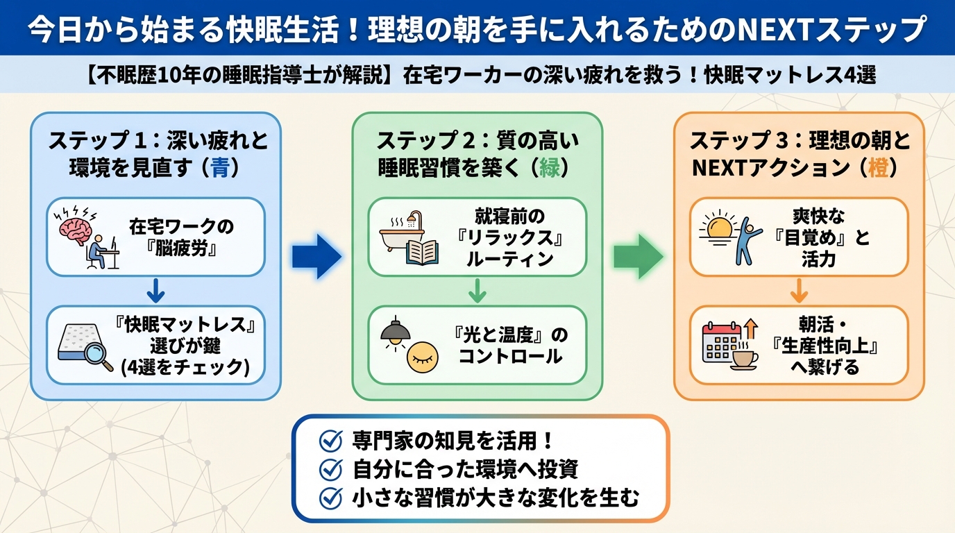 睡眠改善 今日から始まる快眠生活!理想の朝を手に入れるためのNEXTステップ