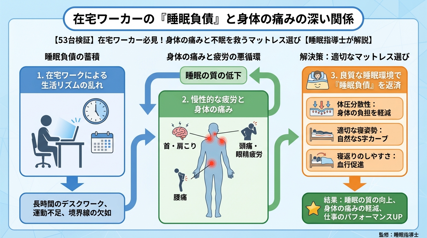 マットレス・快眠 在宅ワーカーの『睡眠負債』と身体の痛みの深い関係