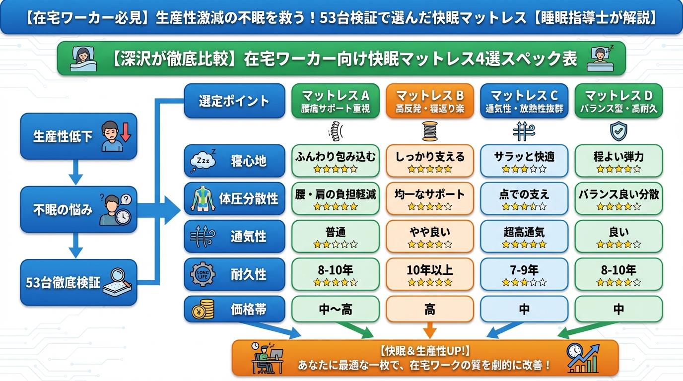 マットレス・快眠 【深沢が徹底比較】在宅ワーカー向け快眠マットレス4選スペック表