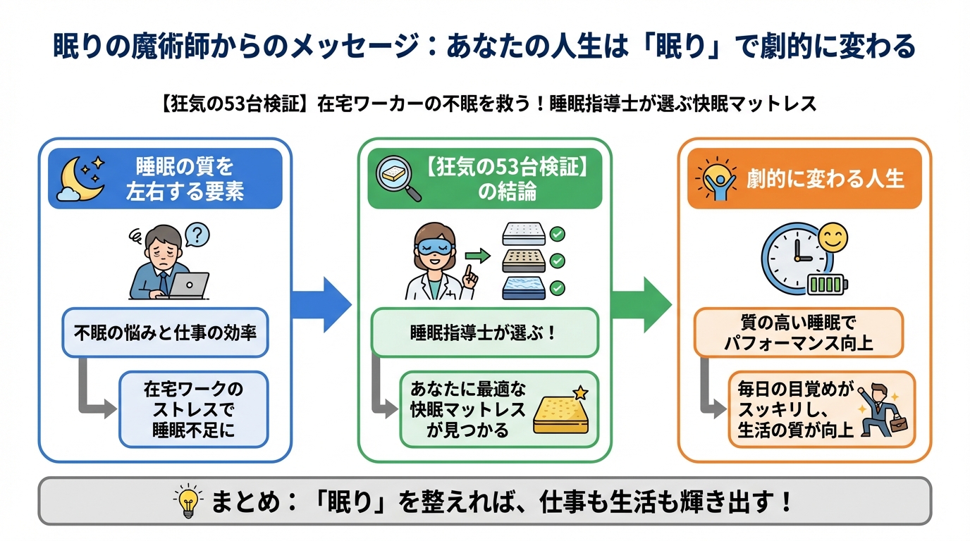 マットレス・快眠 眠りの魔術師からのメッセージ：あなたの人生は「眠り」で劇的に変わる