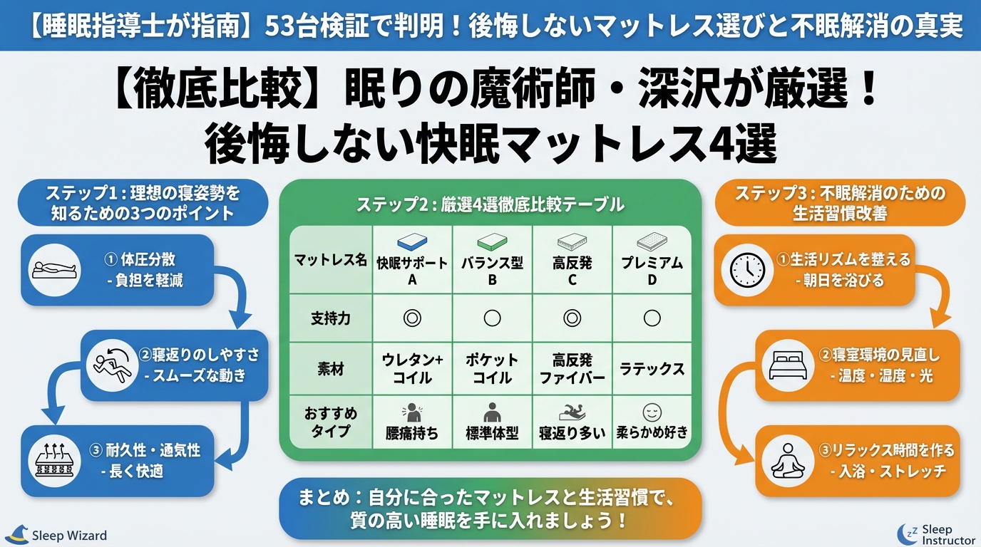 寝具 【徹底比較】眠りの魔術師・深沢が厳選!後悔しない快眠マットレス4選
