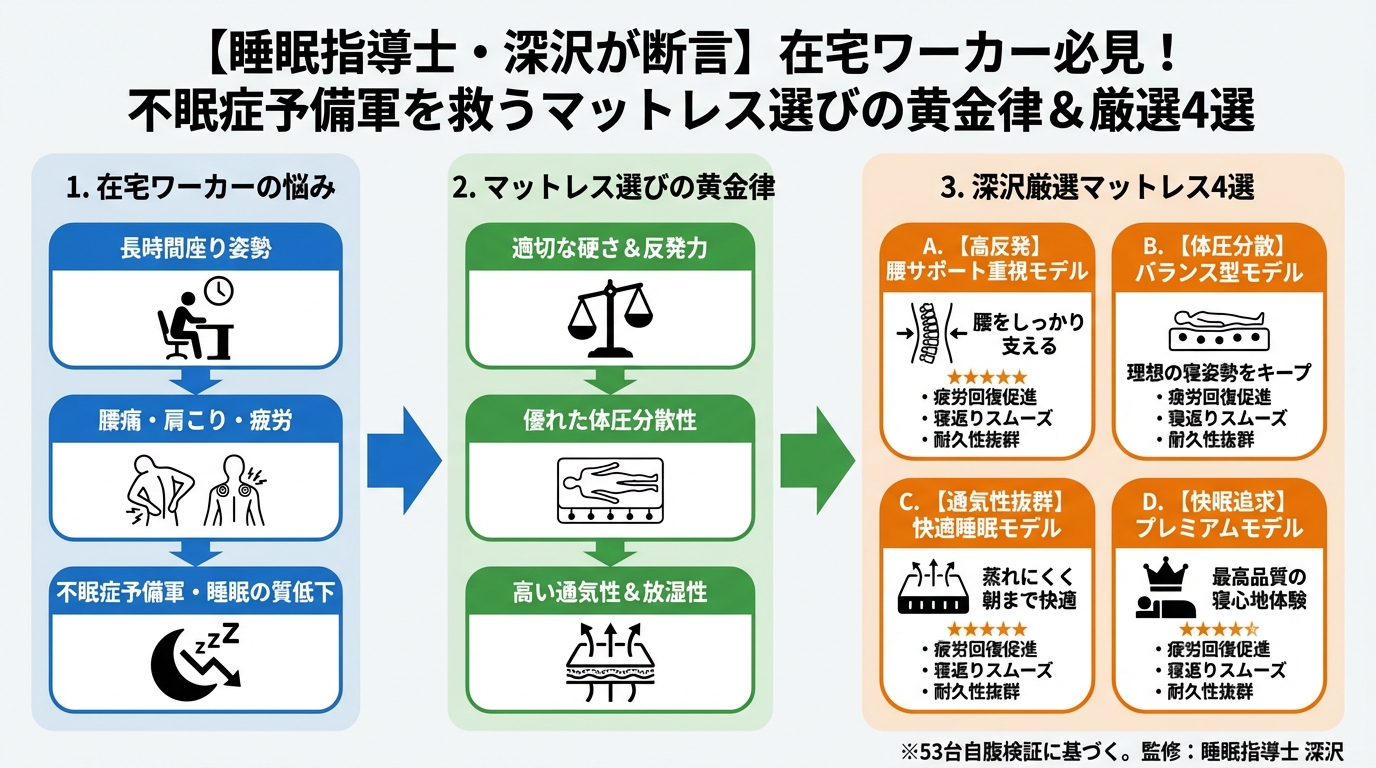 寝具 【深沢が断言】在宅ワーカーの悩みを解決する厳選マットレス4選