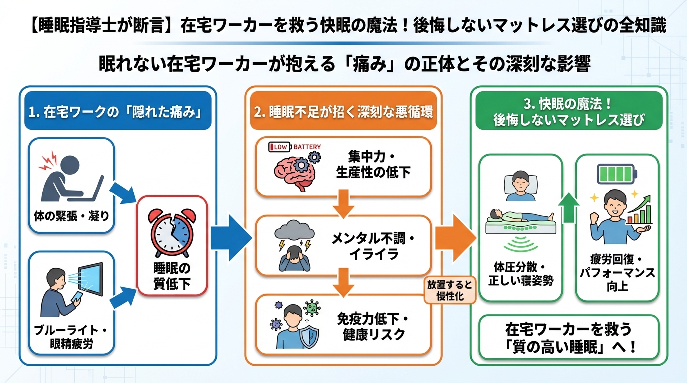 マットレス・快眠 眠れない在宅ワーカーが抱える「痛み」の正体とその深刻な影響