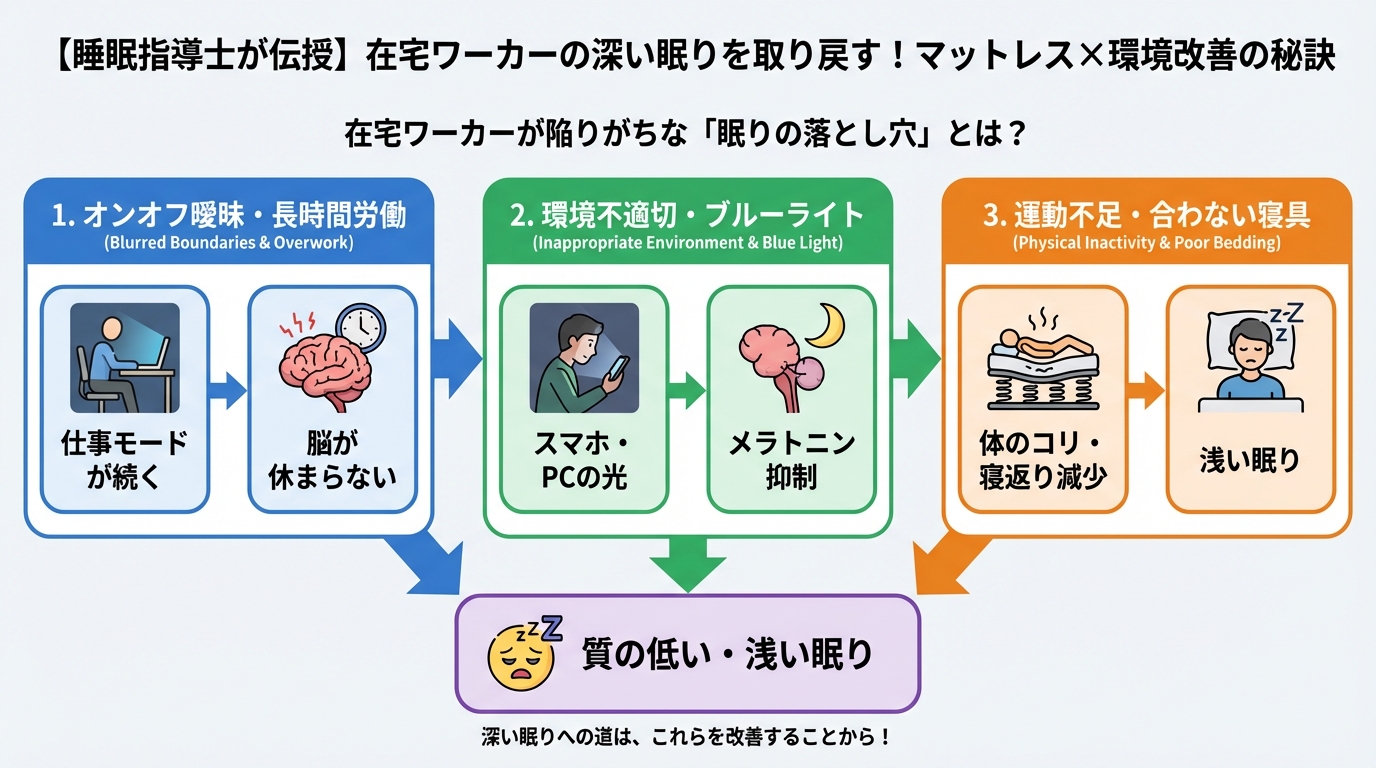 睡眠改善 在宅ワーカーが陥りがちな「眠りの落とし穴」とは?