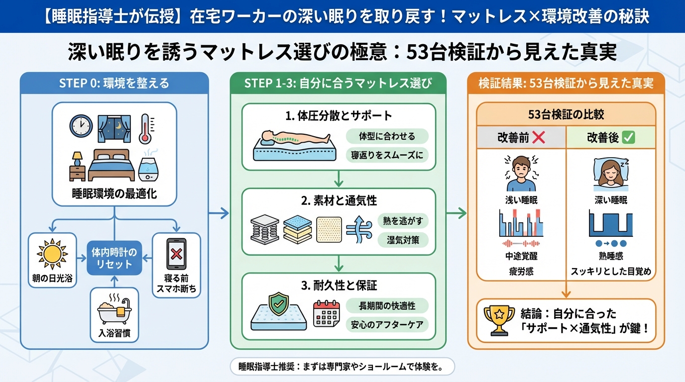 睡眠改善 深い眠りを誘うマットレス選びの極意:53台検証から見えた真実