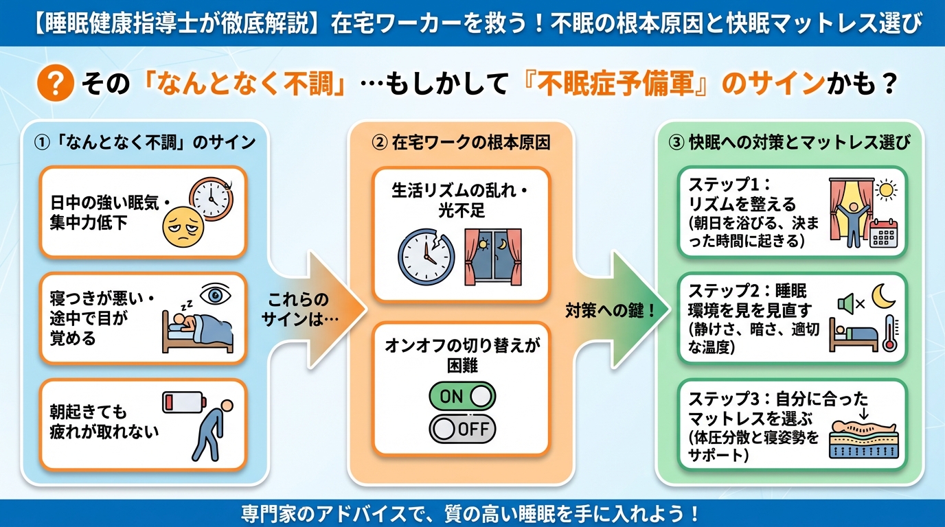 マットレス・快眠 その「なんとなく不調」…もしかして『不眠症予備軍』のサインかも?