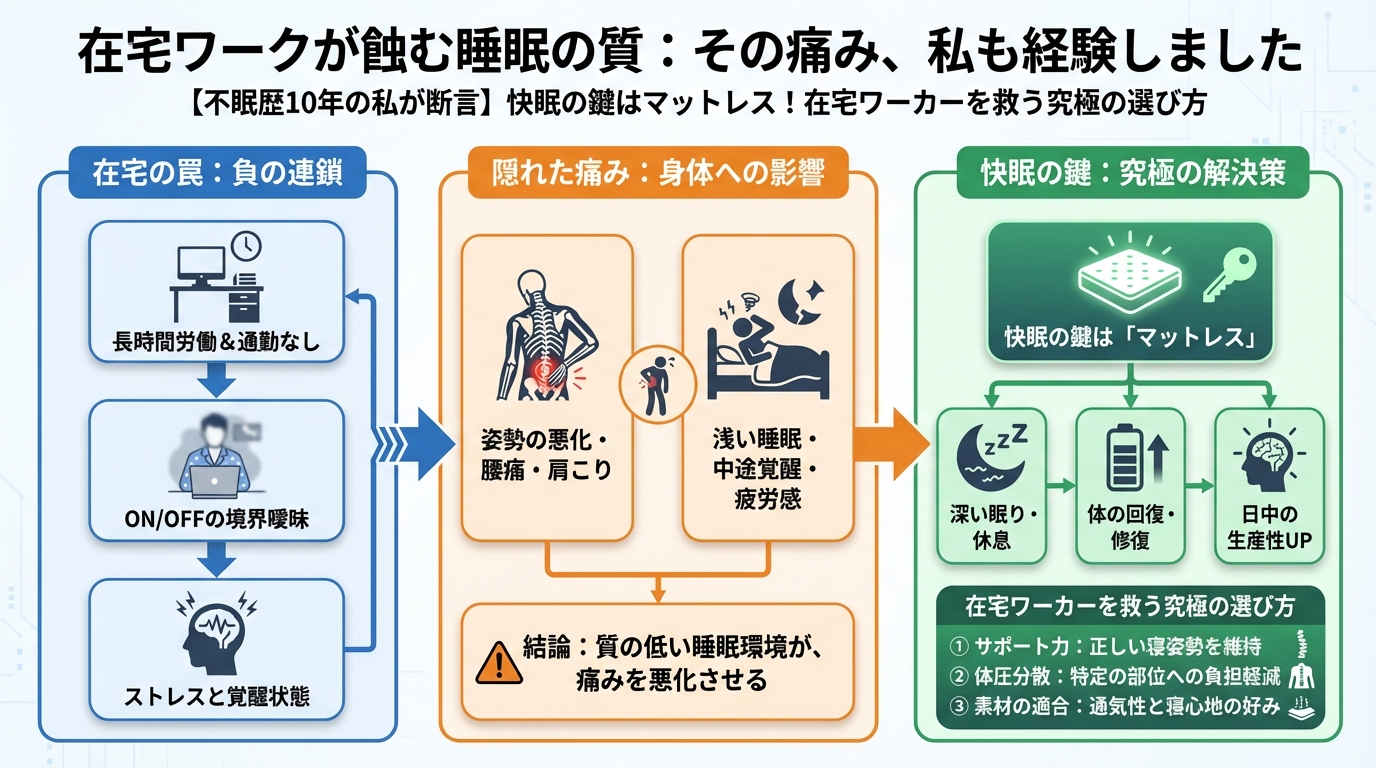 マットレス・快眠 在宅ワークが蝕む睡眠の質：その痛み、私も経験しました