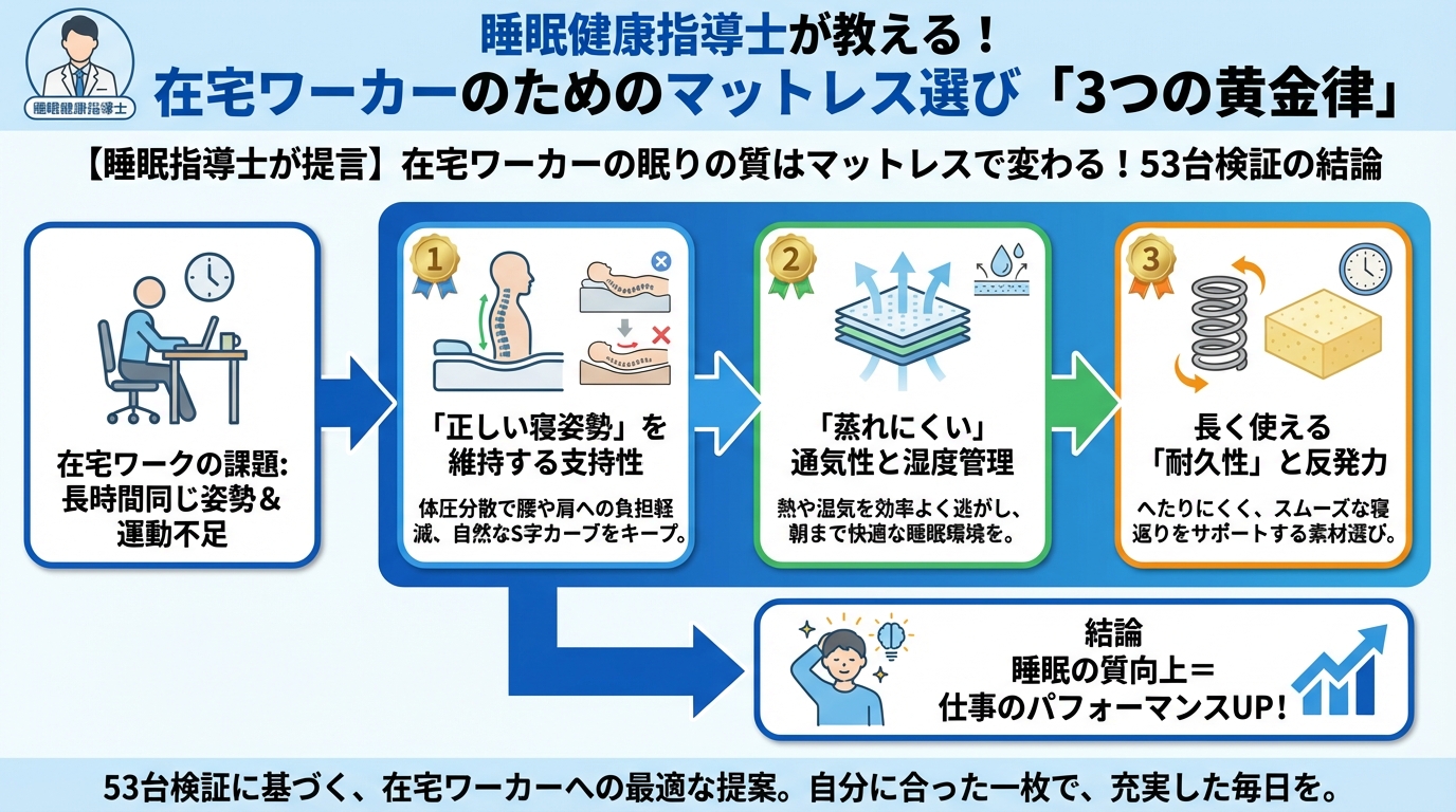 寝具 睡眠健康指導士が教える！在宅ワーカーのためのマットレス選び「3つの黄金律」