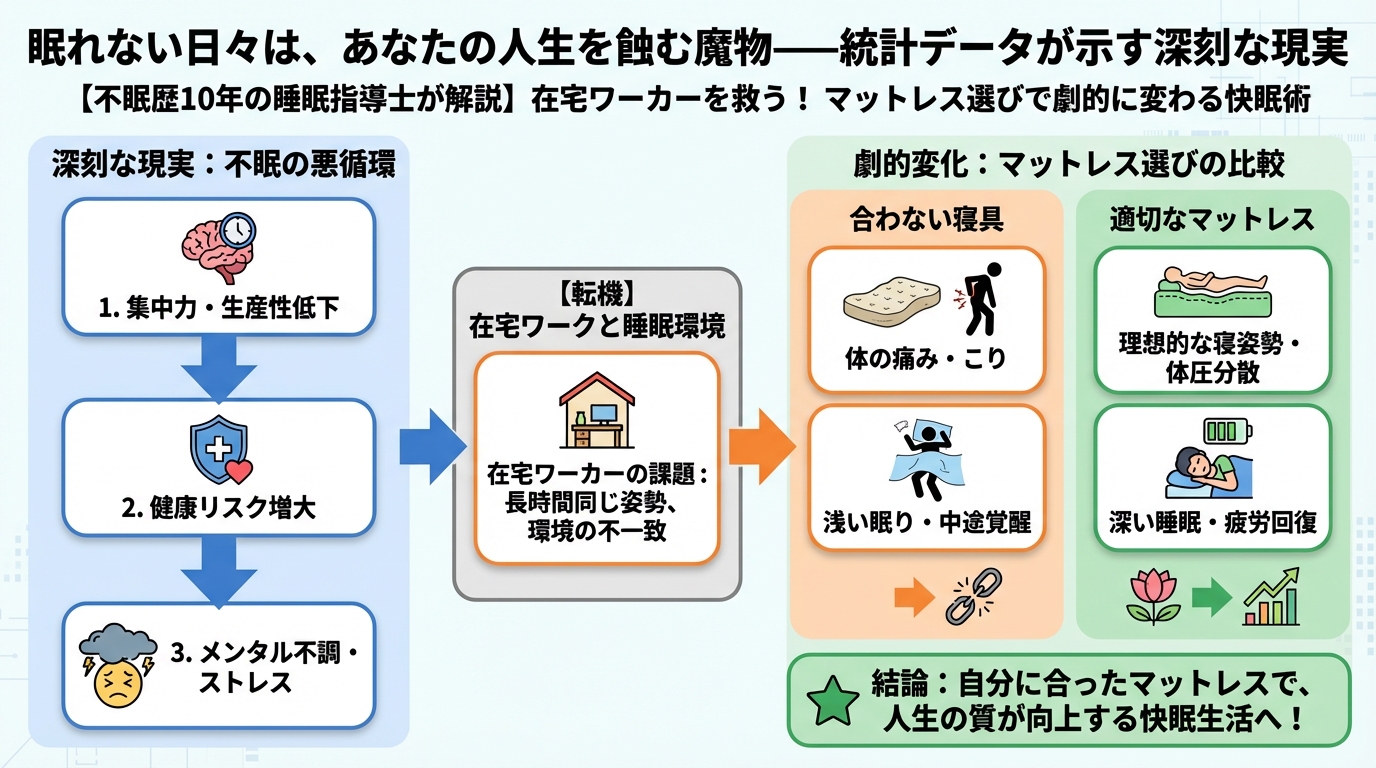 マットレス・快眠 眠れない日々は、あなたの人生を蝕む魔物──統計データが示す深刻な現実