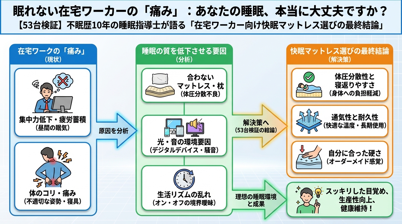寝具 眠れない在宅ワーカーの「痛み」:あなたの睡眠、本当に大丈夫ですか?