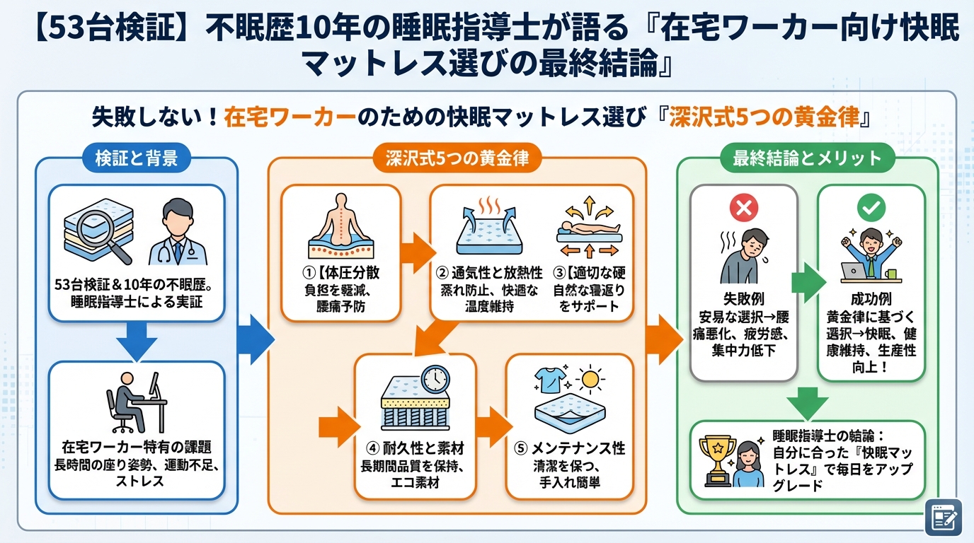 寝具 失敗しない!在宅ワーカーのための快眠マットレス選び「深沢式5つの黄金律」