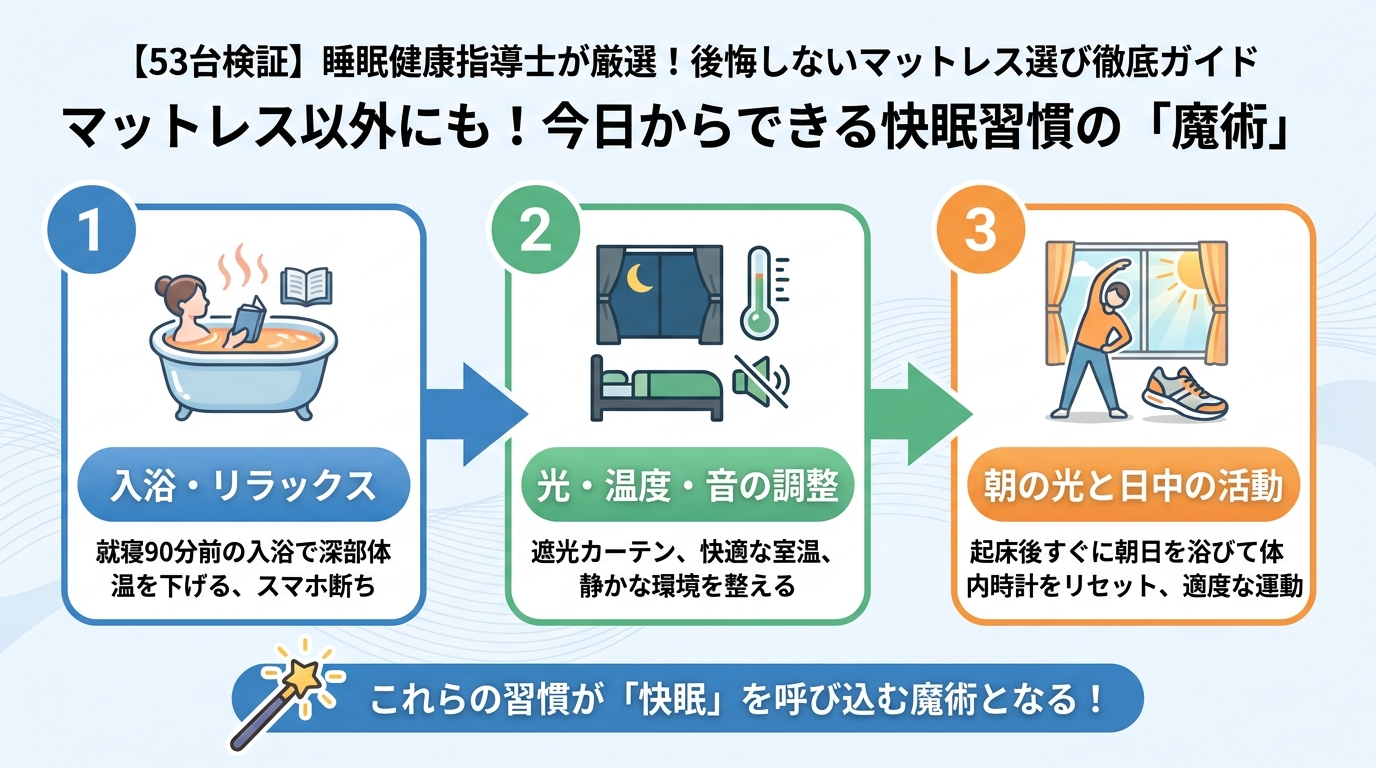 寝具 マットレス以外にも!今日からできる快眠習慣の「魔術」