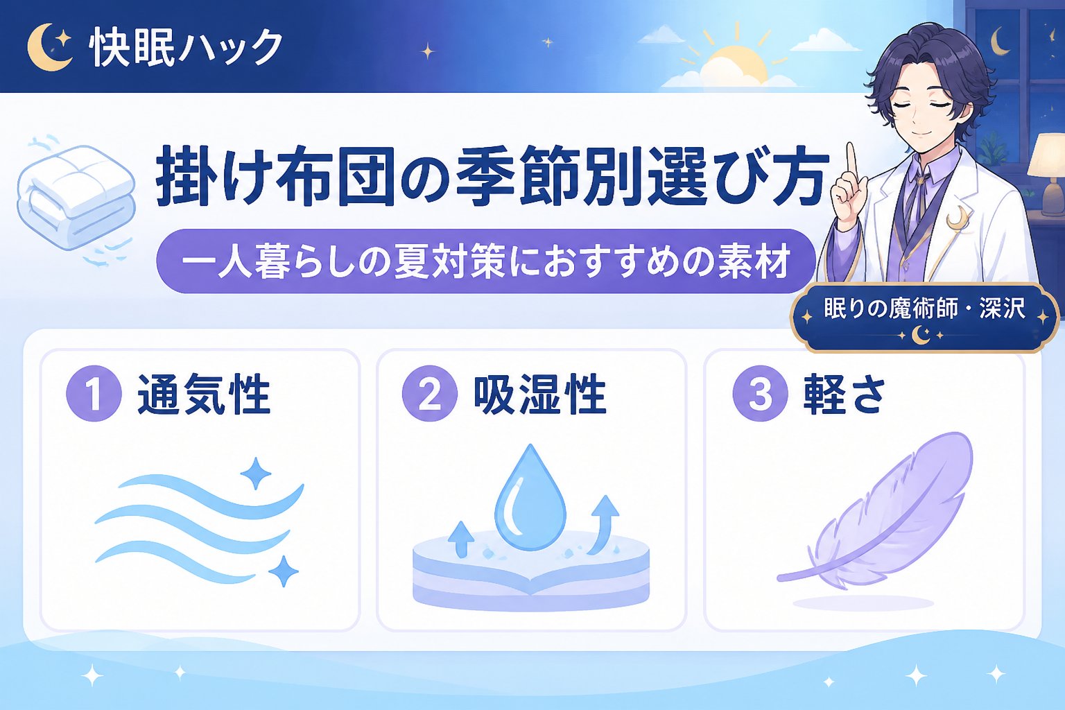 寝具 掛け布団の季節別選び方:一人暮らしの夏対策におすすめの素材