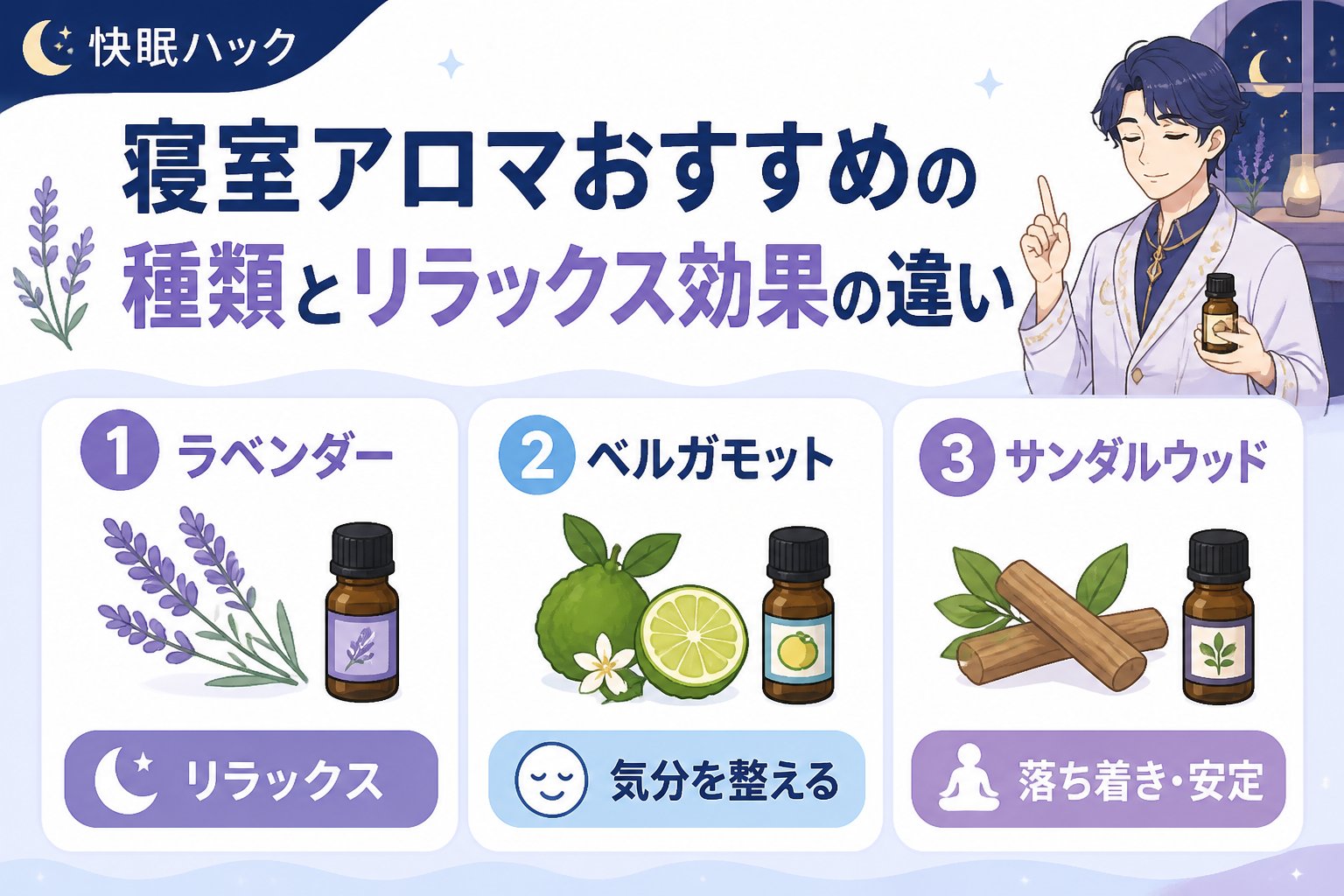 快眠グッズ 寝室アロマおすすめの種類とリラックス効果の違い