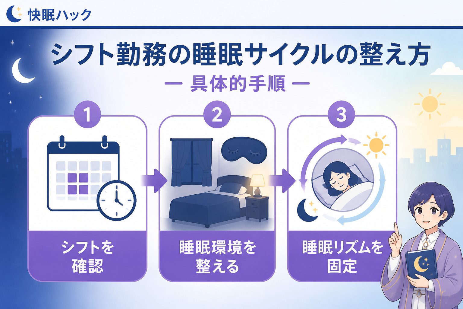 睡眠改善 シフト勤務の睡眠サイクルの整え方：具体的手順