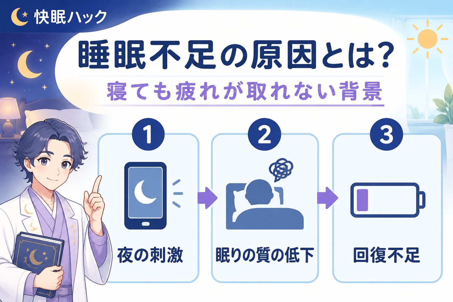 睡眠改善 睡眠不足の原因とは？寝ても疲れが取れない背景
