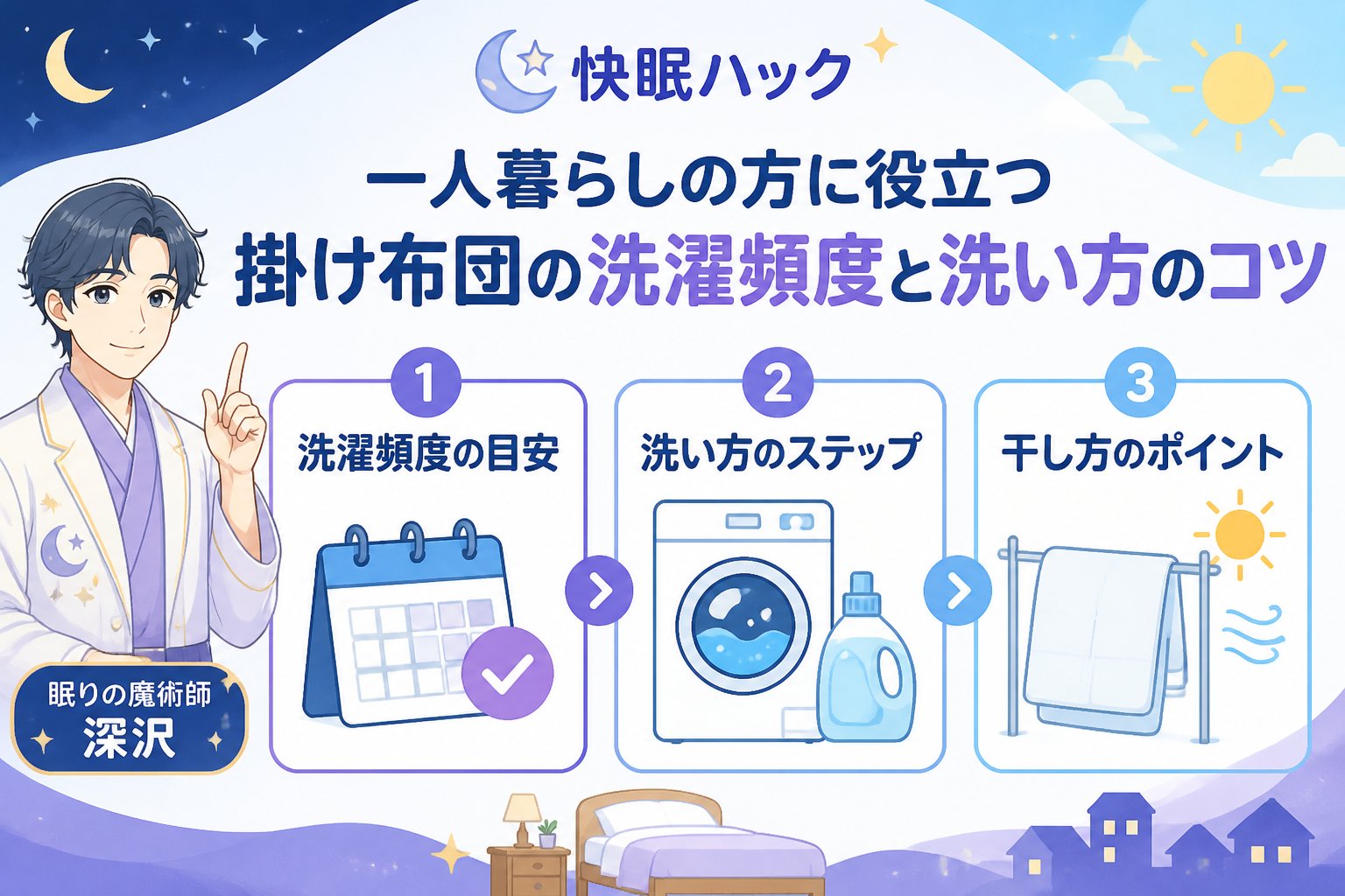 寝具 一人暮らしの方に役立つ掛け布団の洗濯頻度と洗い方のコツ