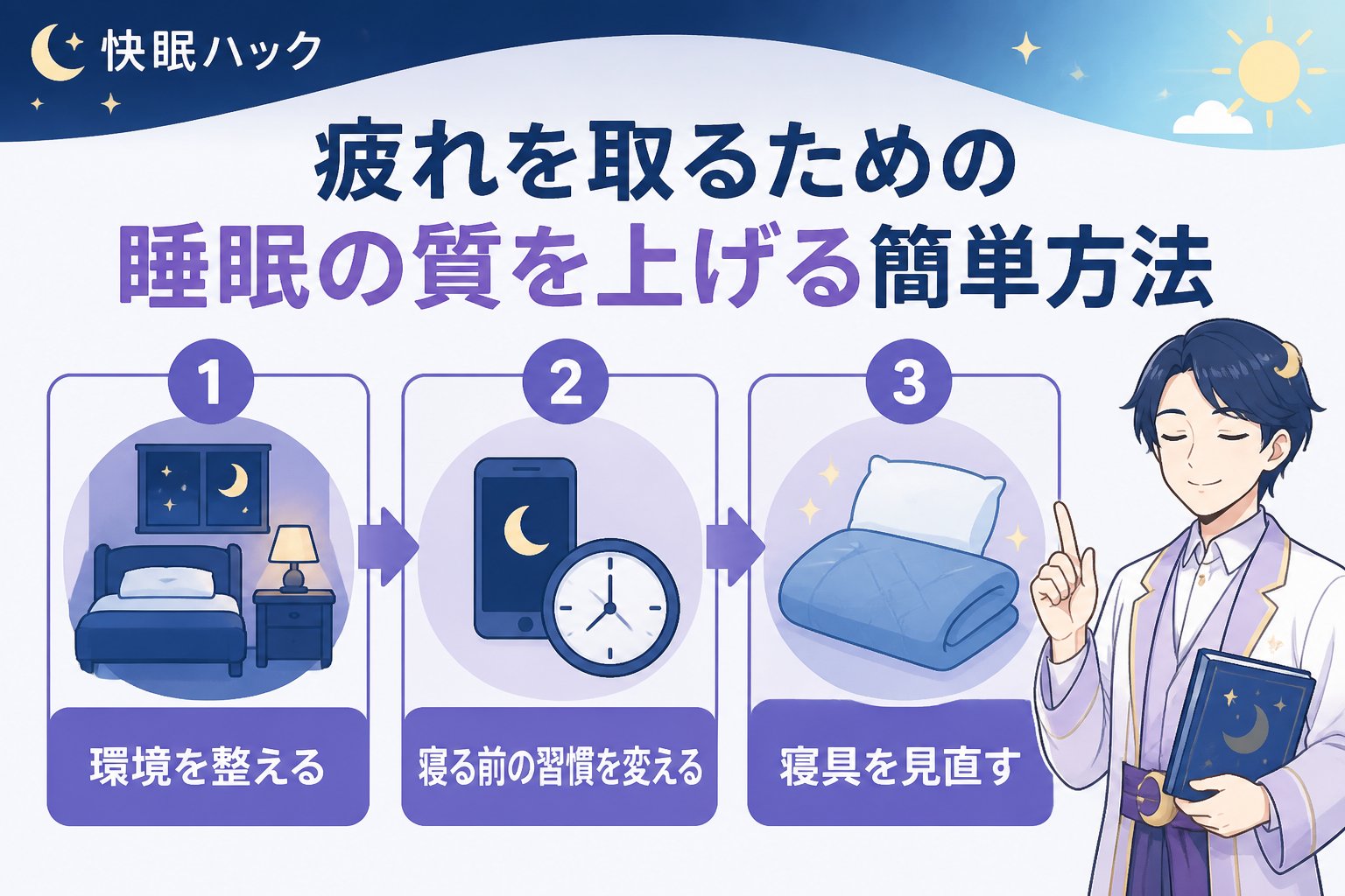 睡眠改善 疲れを取るための睡眠の質を上げる簡単方法