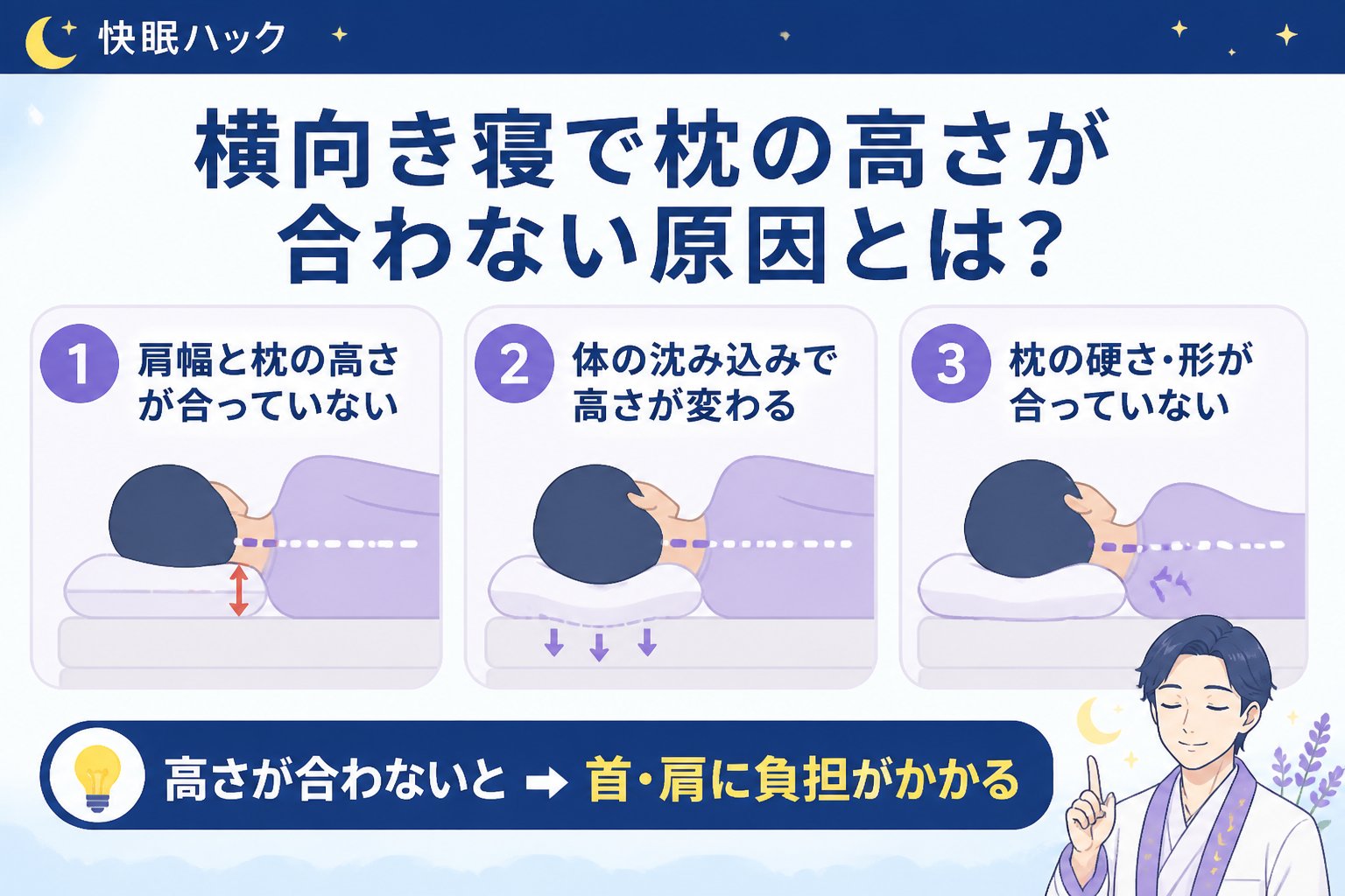 寝具 横向き寝で枕の高さが合わない原因とは?