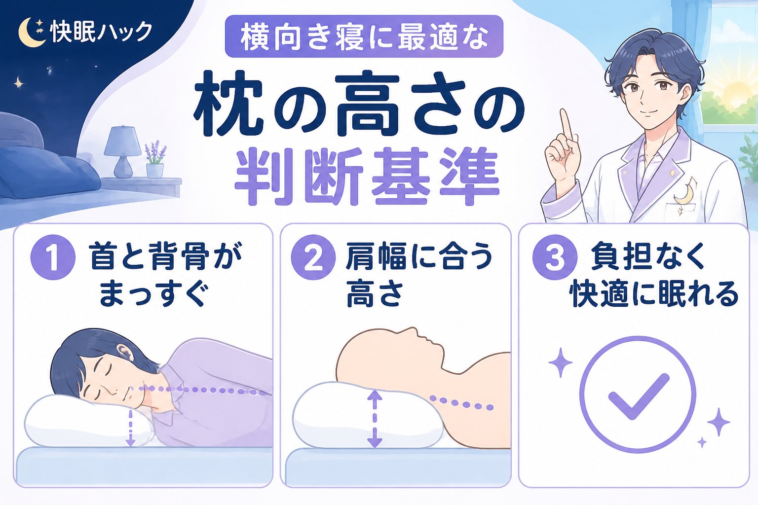 寝具 横向き寝に最適な枕の高さの判断基準