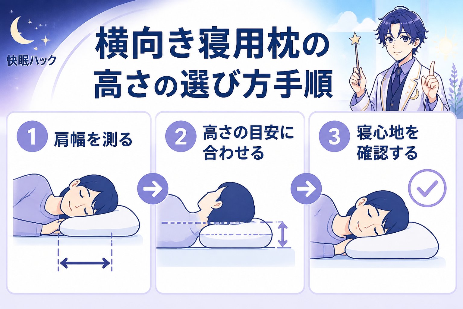 寝具 横向き寝用枕の高さの選び方手順