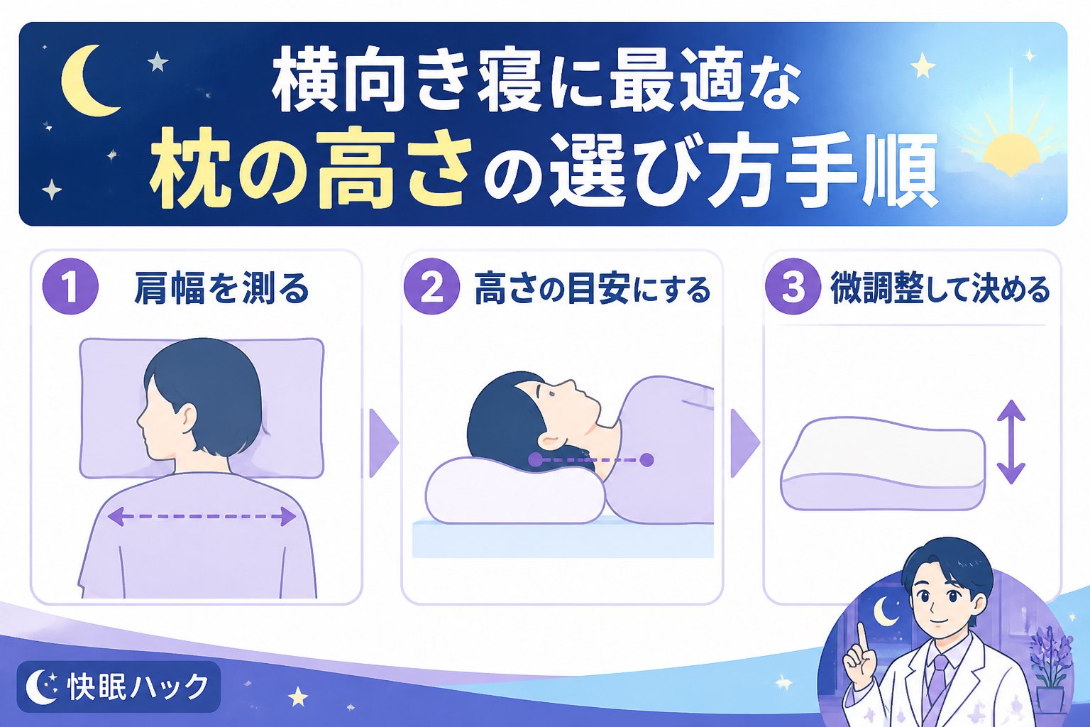 寝具 横向き寝に最適な枕の高さの選び方手順