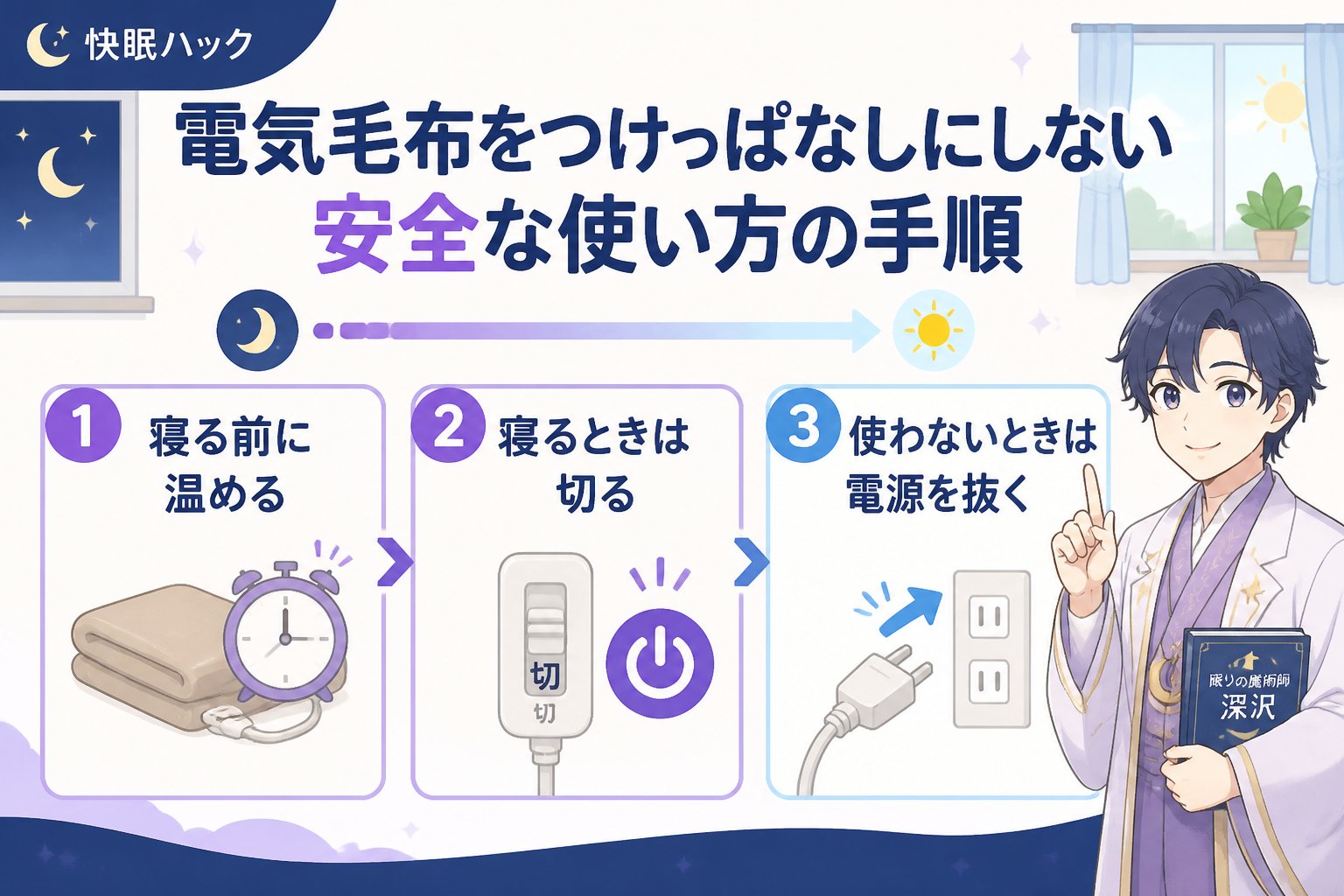 快眠グッズ 電気毛布をつけっぱなしにしない安全な使い方の手順