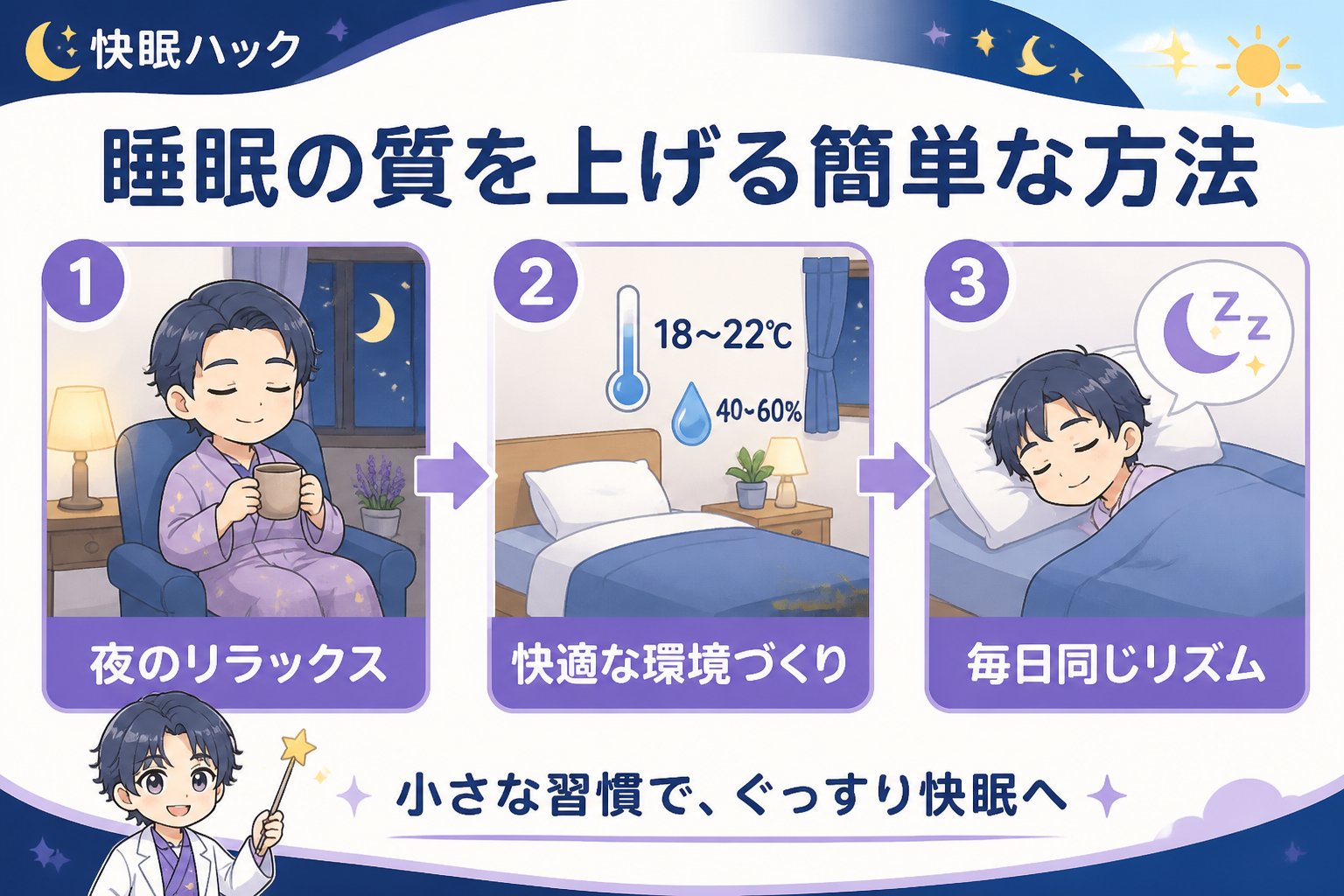 睡眠改善 睡眠の質を上げる簡単な方法：具体的なステップ