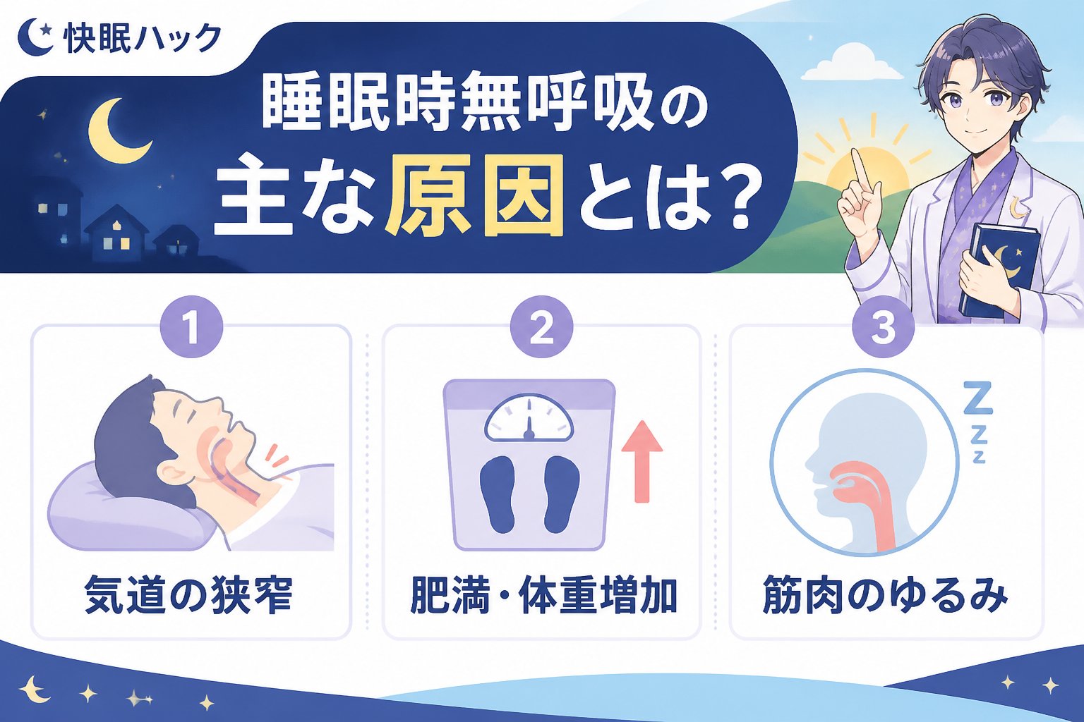 睡眠改善 睡眠時無呼吸の主な原因とは？