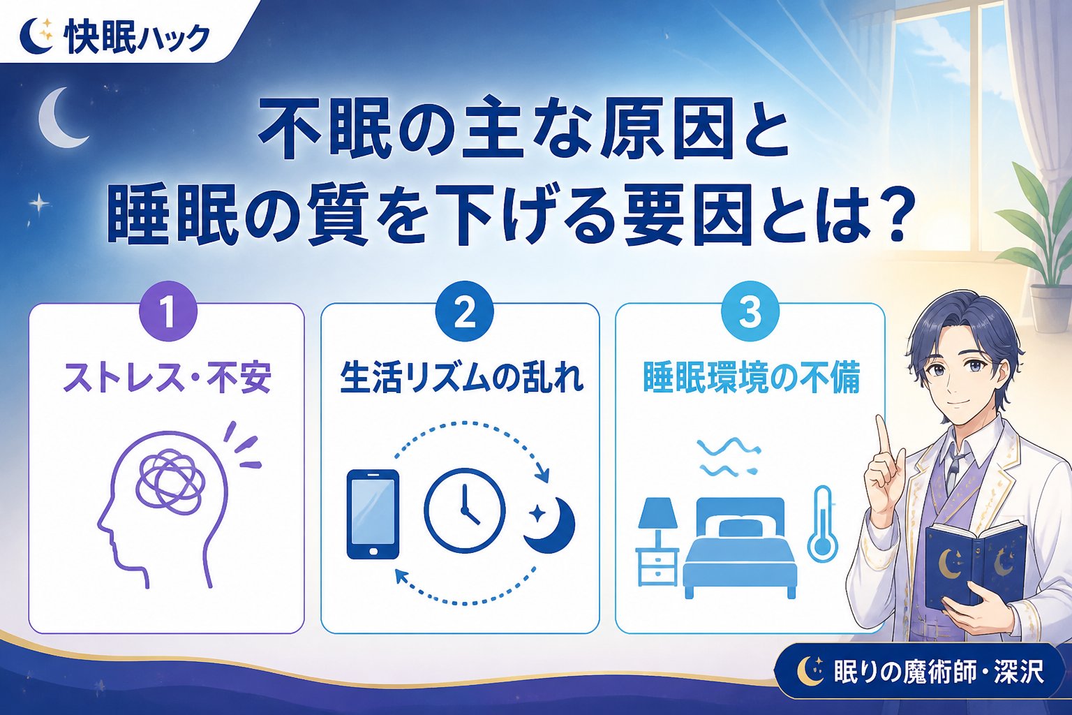 睡眠改善 不眠の主な原因と睡眠の質を下げる要因とは？