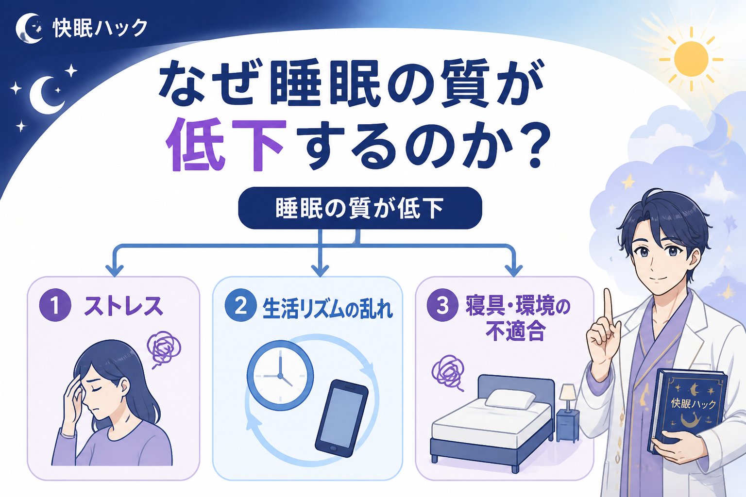 睡眠改善 1. なぜ睡眠の質が低下するのか？原因を知る
