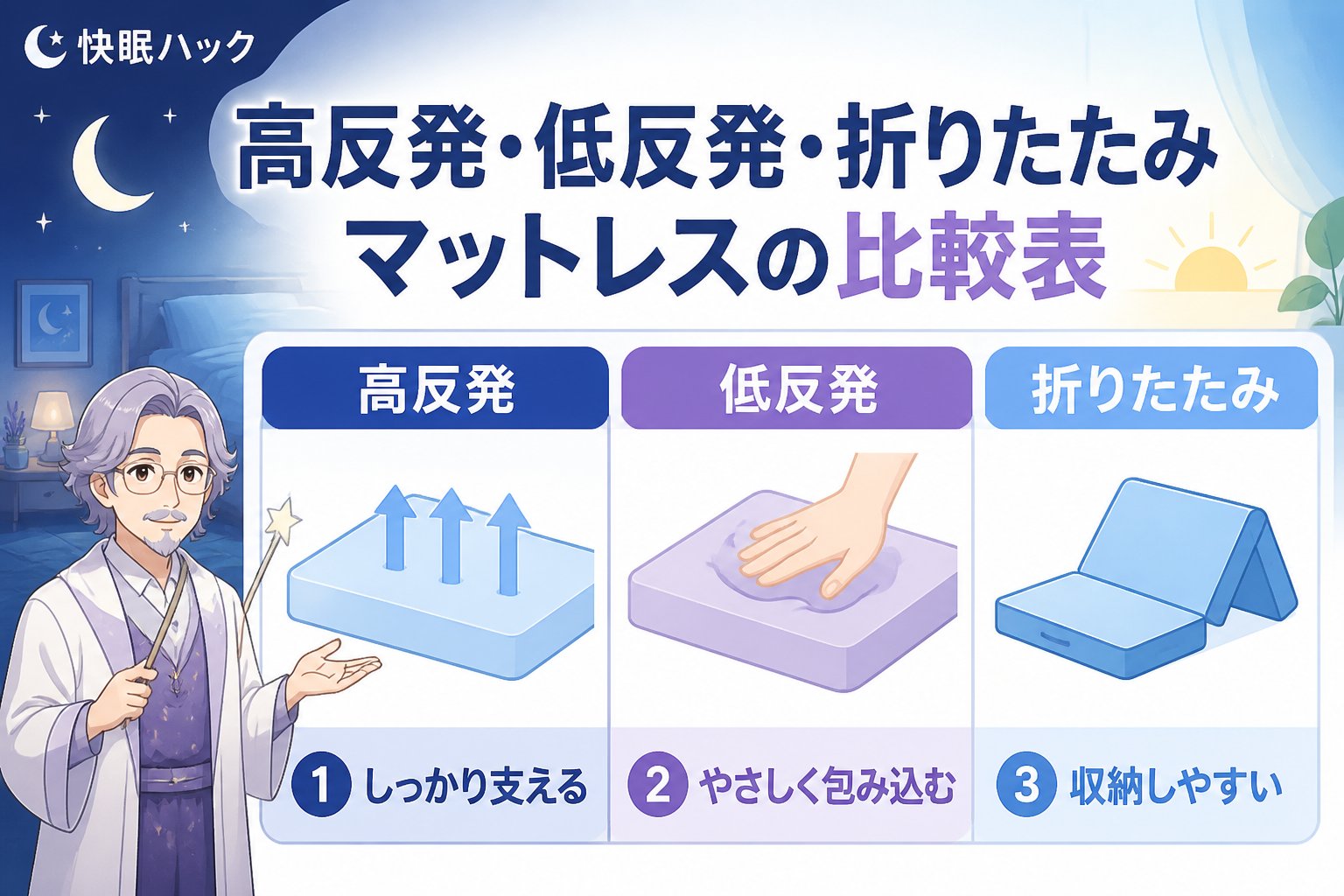 マットレス・快眠 高反発・低反発・折りたたみマットレスの比較表