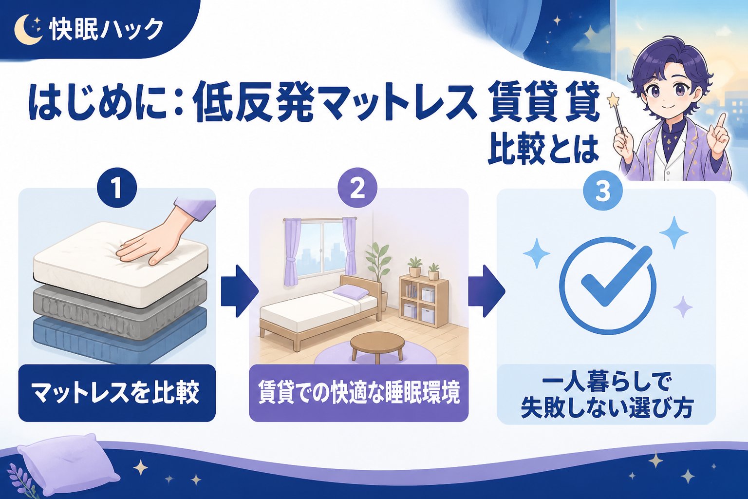 マットレス・快眠 はじめに:低反発マットレス 賃貸 比較とは、賃貸住宅での快適な睡眠環境を実現するために、低反発マットレスを中心に様々なタイプのマットレスを比較し、一人暮らしで失敗しない選び方を探ることです。