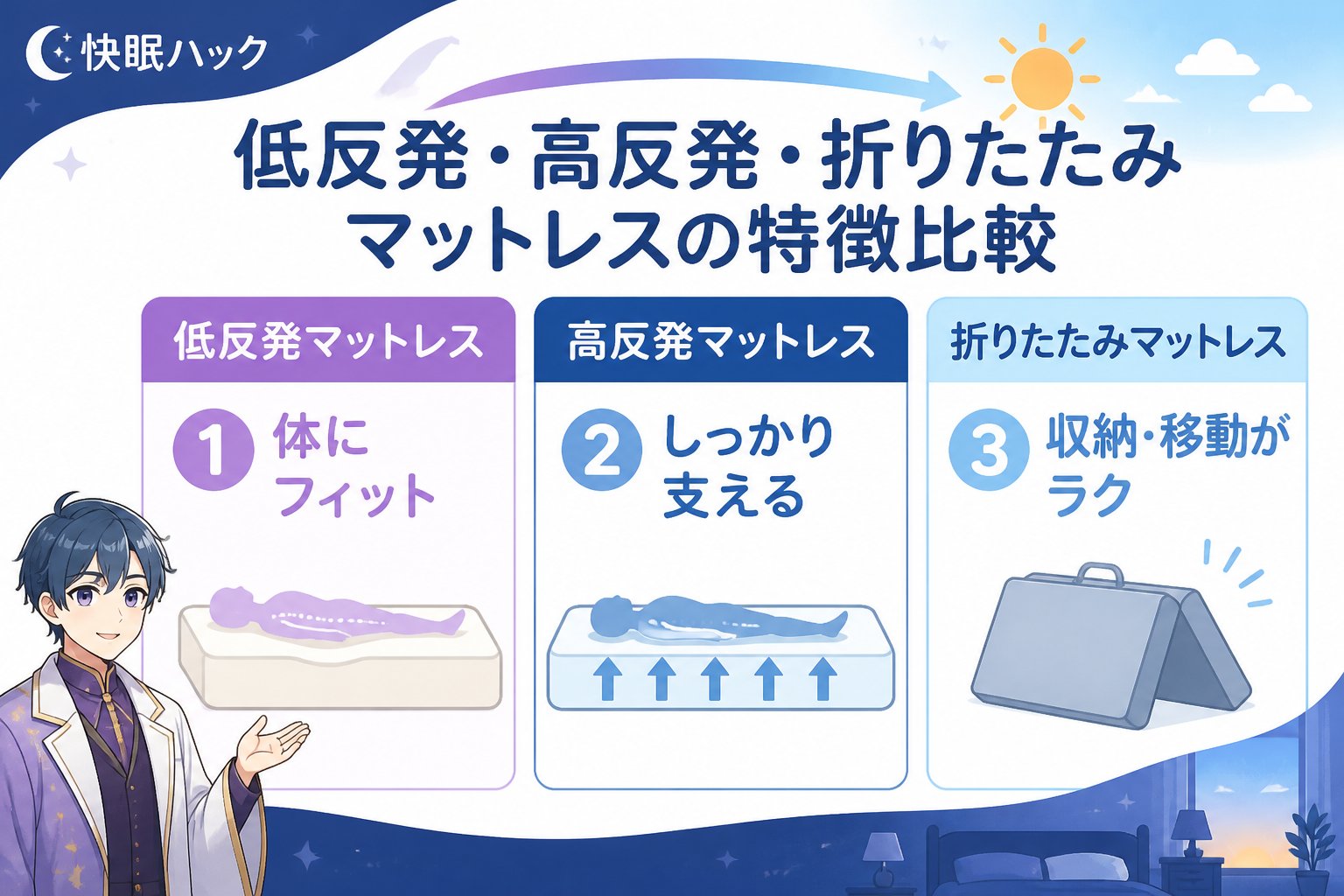 マットレス・快眠 低反発・高反発・折りたたみマットレスの特徴比較