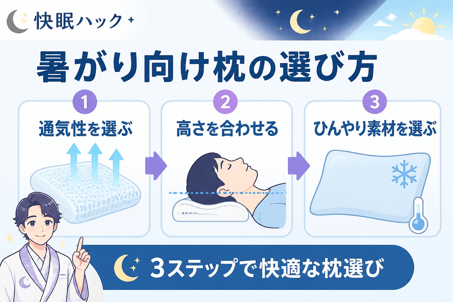 寝具 暑がり向け枕の選び方の手順と具体例