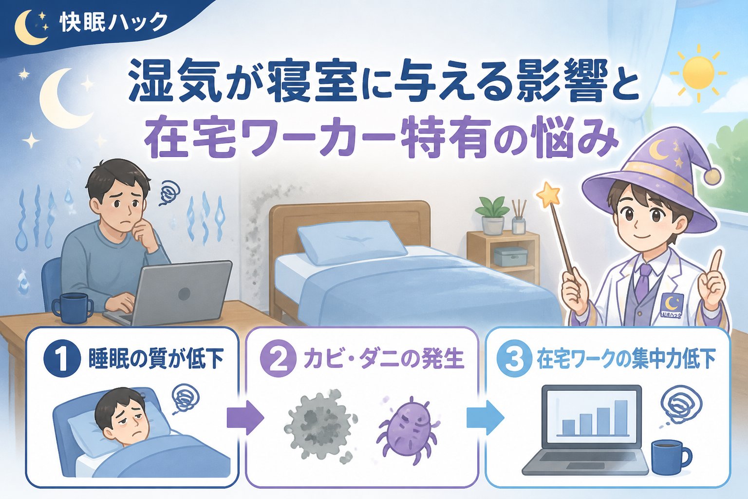 睡眠改善 湿気が寝室に与える影響と在宅ワーカー特有の悩み