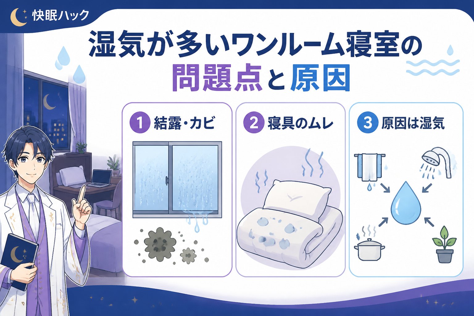 睡眠改善 1. 湿気が多いワンルーム寝室の問題点と原因