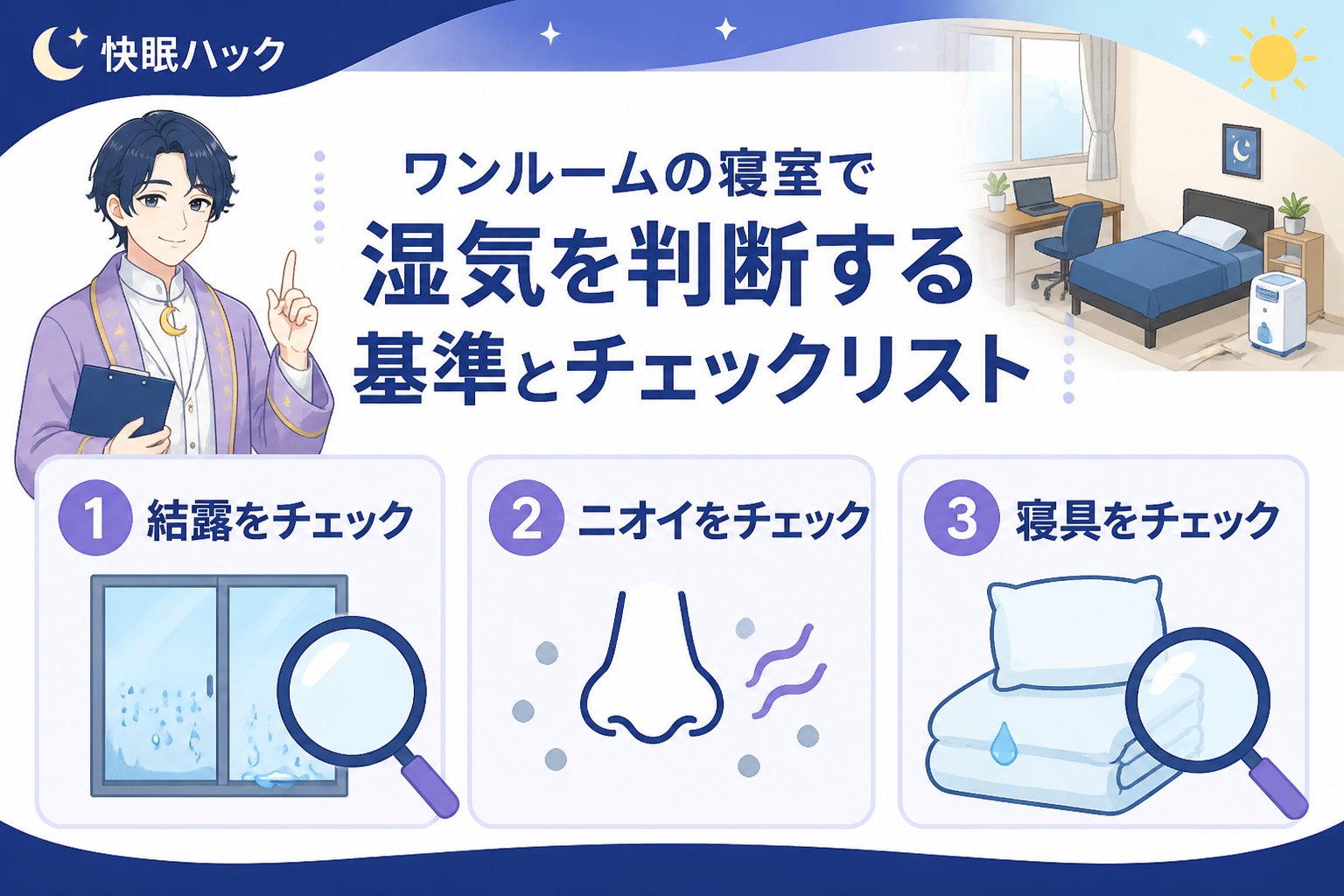 睡眠改善 ワンルームの寝室で湿気を判断する基準とチェックリスト