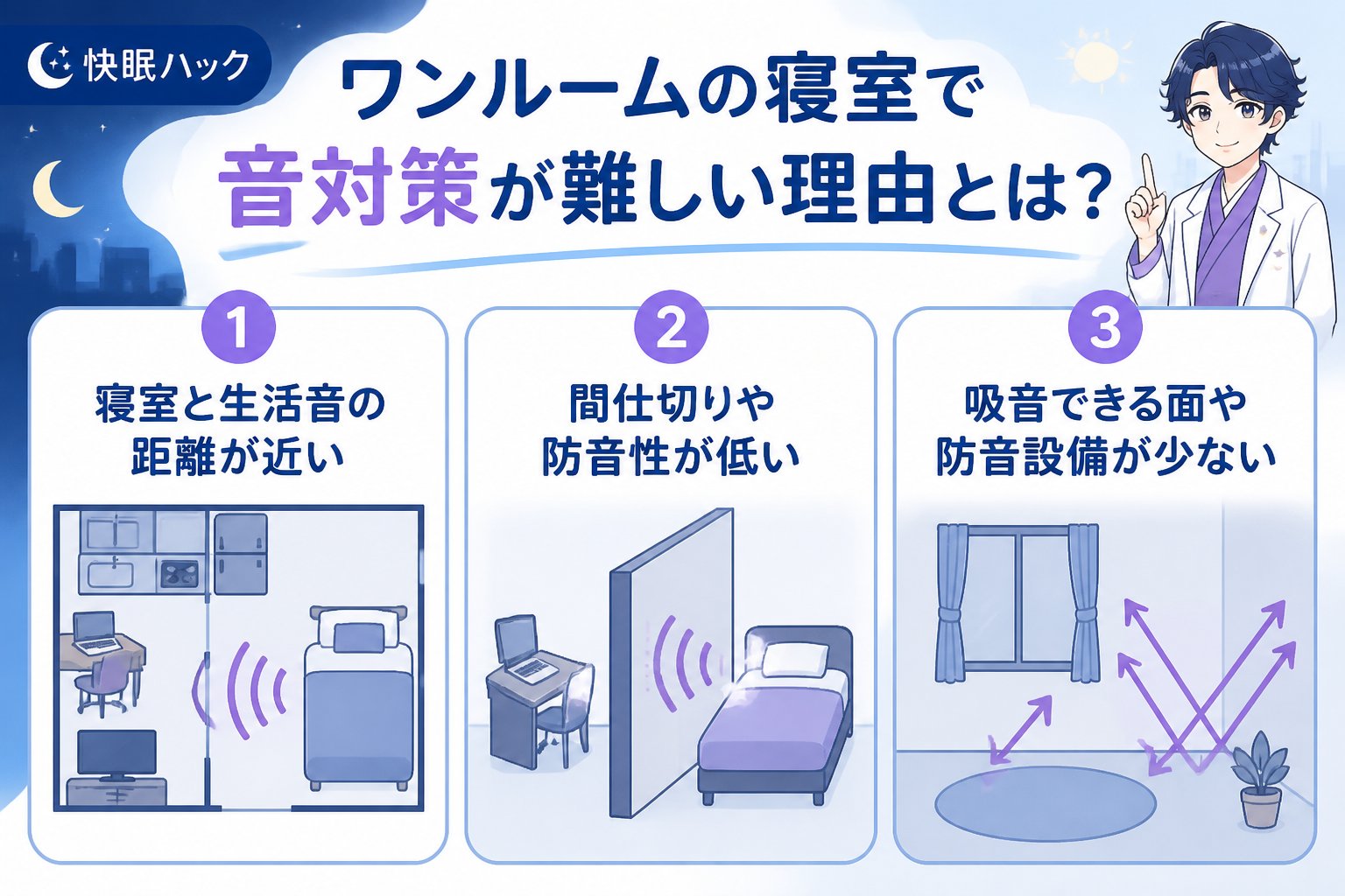 睡眠改善 ワンルームの寝室で音対策が難しい理由とは?