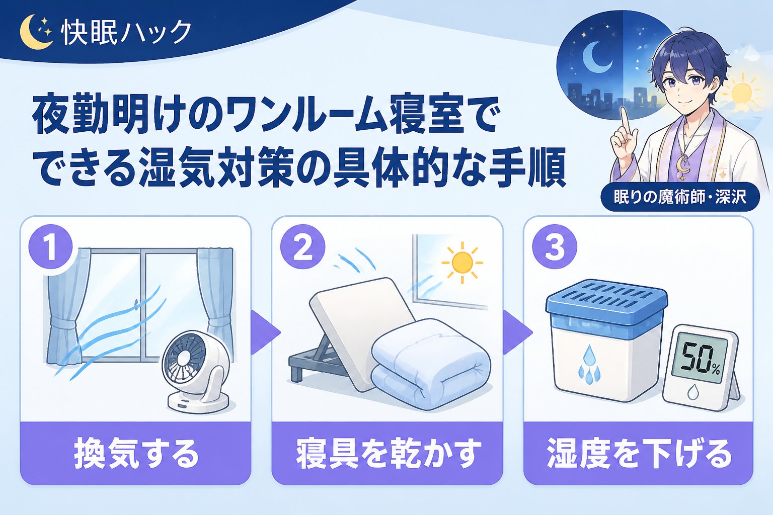 睡眠改善 夜勤明けのワンルーム寝室でできる湿気対策の具体的な手順