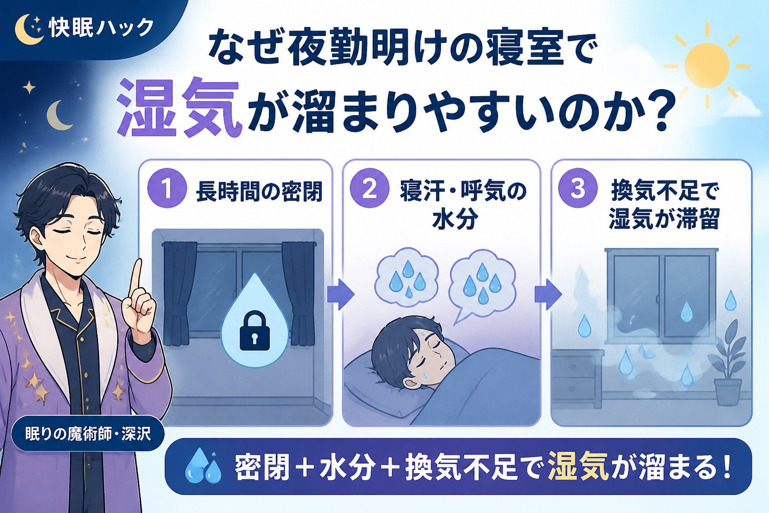 睡眠改善 なぜ夜勤明けの寝室で湿気が溜まりやすいのか?
