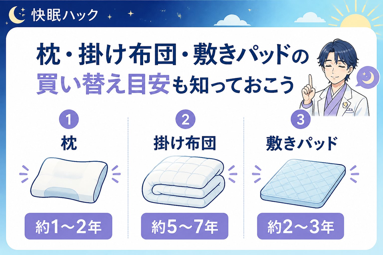 寝具 枕・掛け布団・敷きパッドの買い替え目安も知っておこう