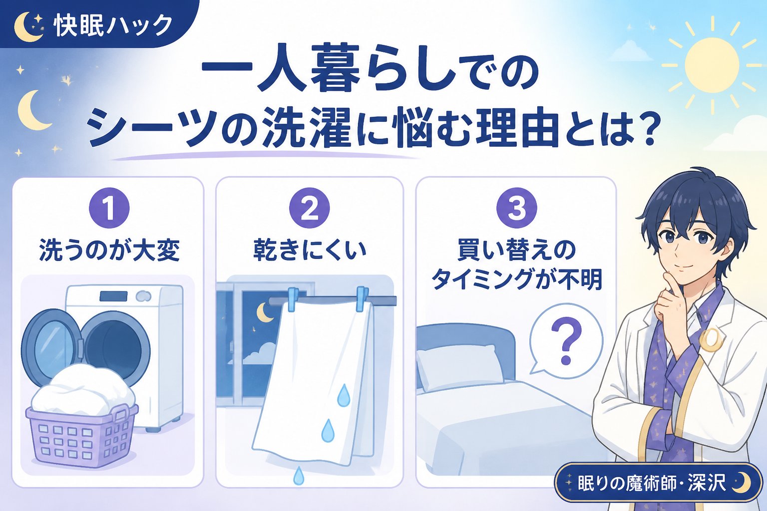 寝具 一人暮らしでのシーツの洗濯に悩む理由とは?