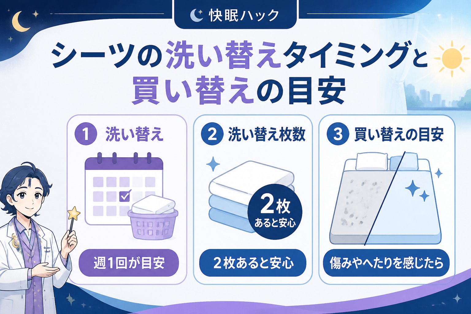 寝具 シーツの洗い替えタイミングと買い替えの目安